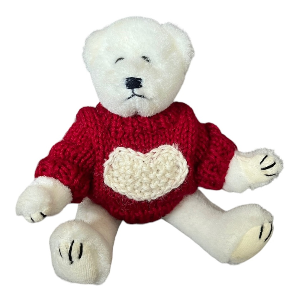Ty Jointed Bear Plush Toy Vintage 1993 White 8” red heart sweater